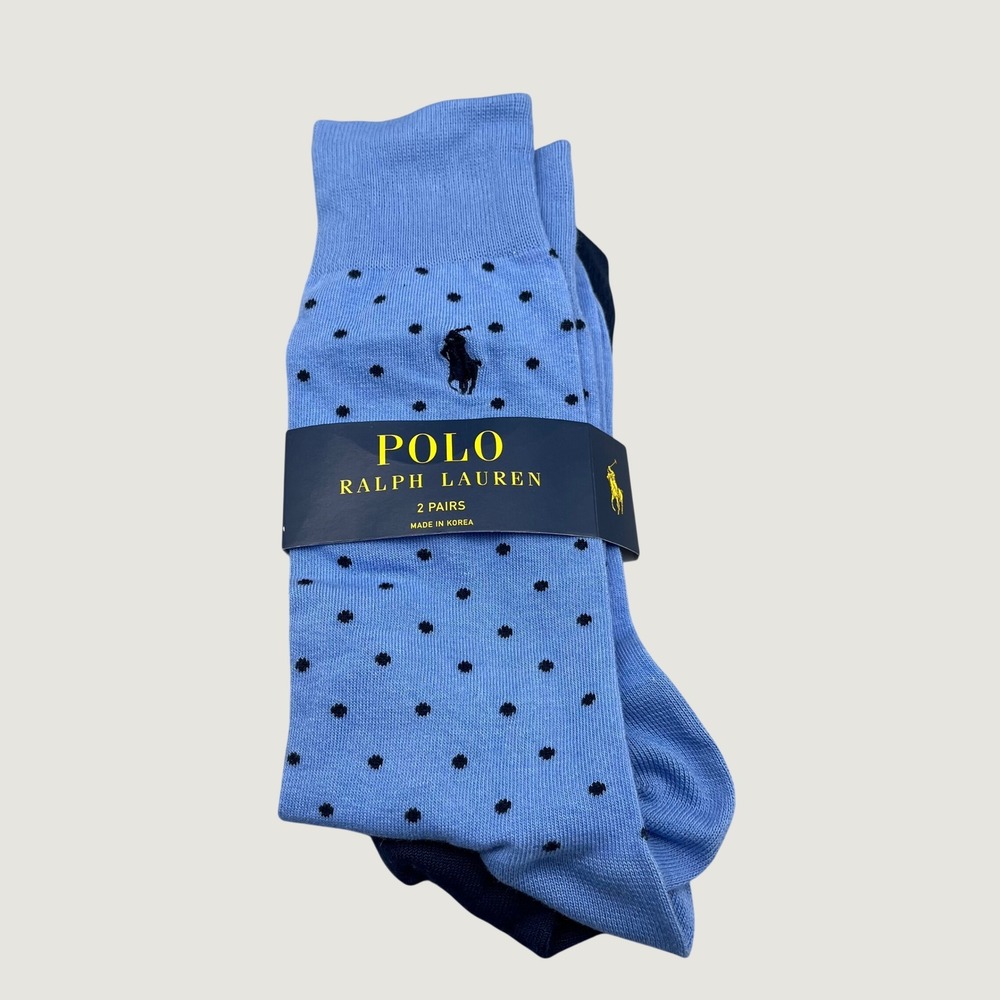 Polo Ralph Lauren Mens 2 Pack Dress Socks Blue Polka Dot Navy